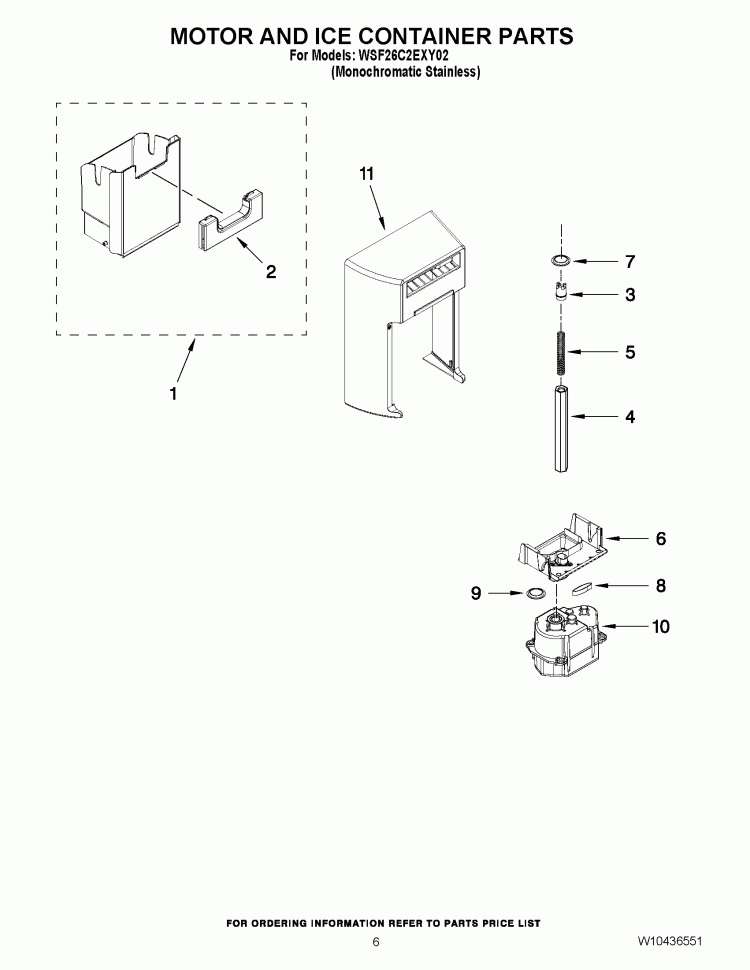 MOTOR AND ICE CONTAINER PARTS Diagram and Parts List for WSF26C2EXY02  Whirlpool Refrigerator