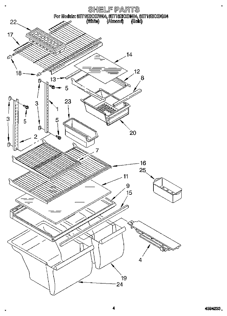 SHELF Diagram and Parts List for 8ET18ZKXDW04  Whirlpool Refrigerator
