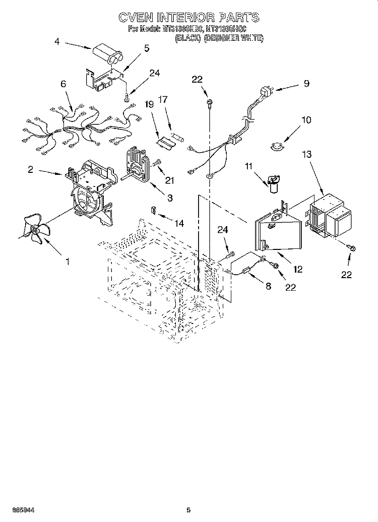 OVEN INTERIOR Diagram and Parts List for MT3130SHQ0  Whirlpool Microwave