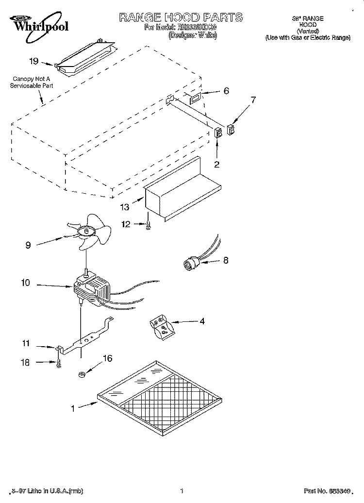 SECTION Diagram and Parts List for RH2336XDQ0  Whirlpool Range Hood