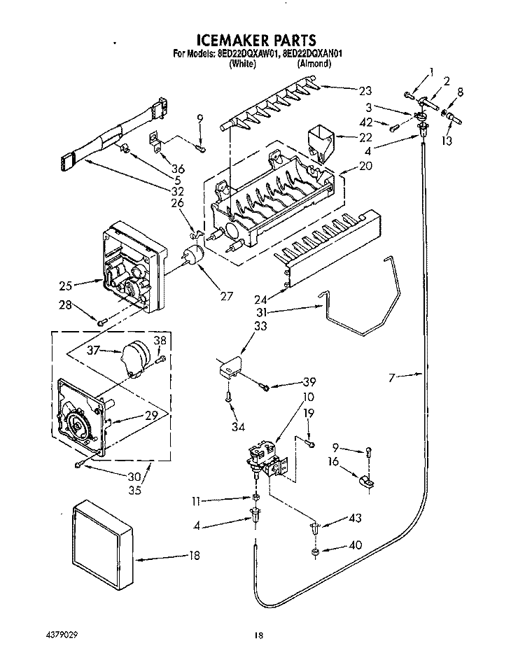 ICEMAKER Diagram and Parts List for 8ED22DQXAN01  Whirlpool Refrigerator