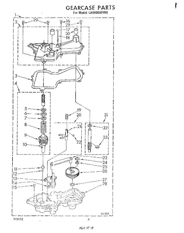 GEARCASE Diagram and Parts List for LA6800XPW0  Whirlpool Washer