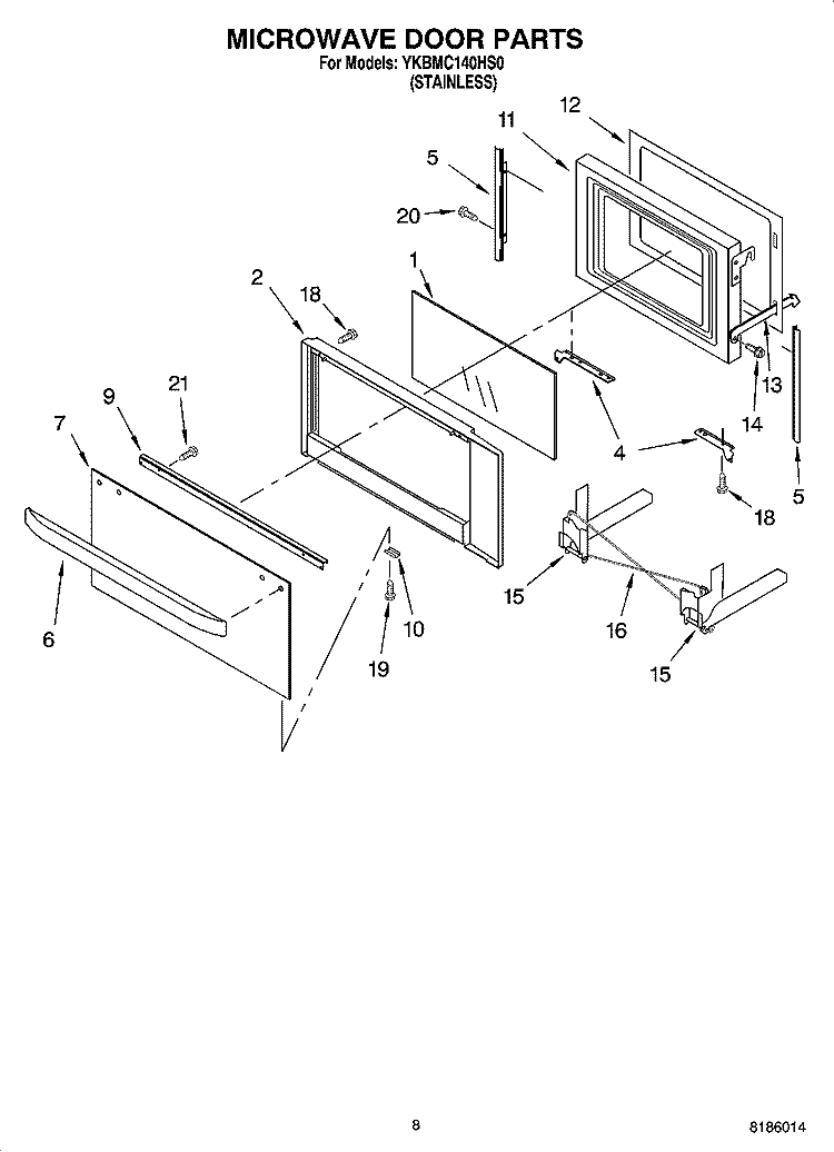 MICROWAVE DOOR PARTS, OPTIONAL PARTS Diagram and Parts List for YKBMC140HS0  KitchenAid Microwave Oven Combo
