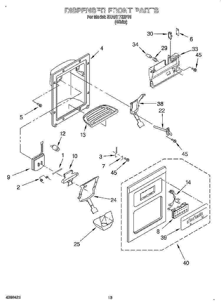 DISPENSER FRONT Diagram and Parts List for 3XART722F01  Whirlpool Refrigerator
