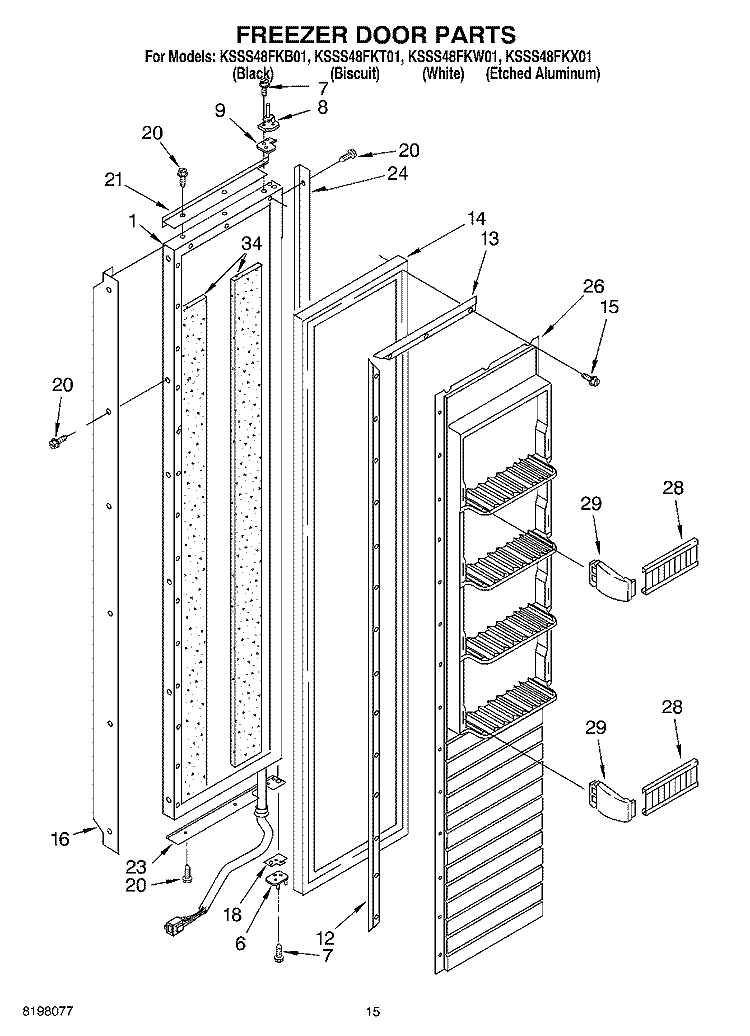 FREEZER DOOR Diagram and Parts List for KSSS48FKW01  KitchenAid Refrigerator