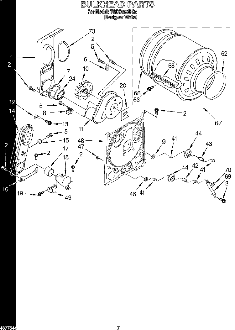 BULKHEAD Diagram and Parts List for TGDS680DQ0  Estate Dryer