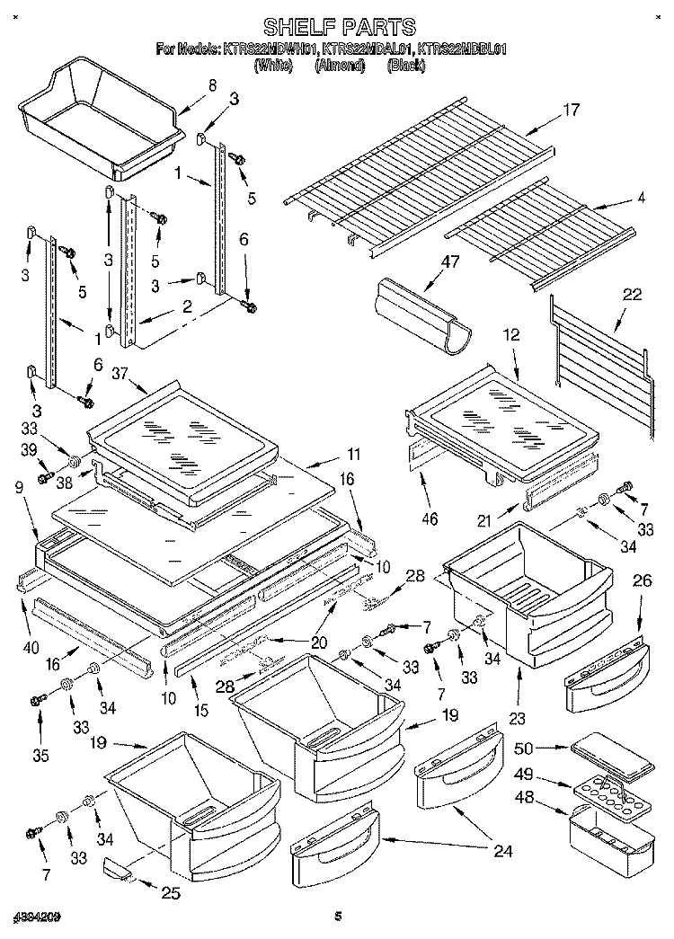SHELF Diagram and Parts List for KTRS22MDBL01  KitchenAid Refrigerator