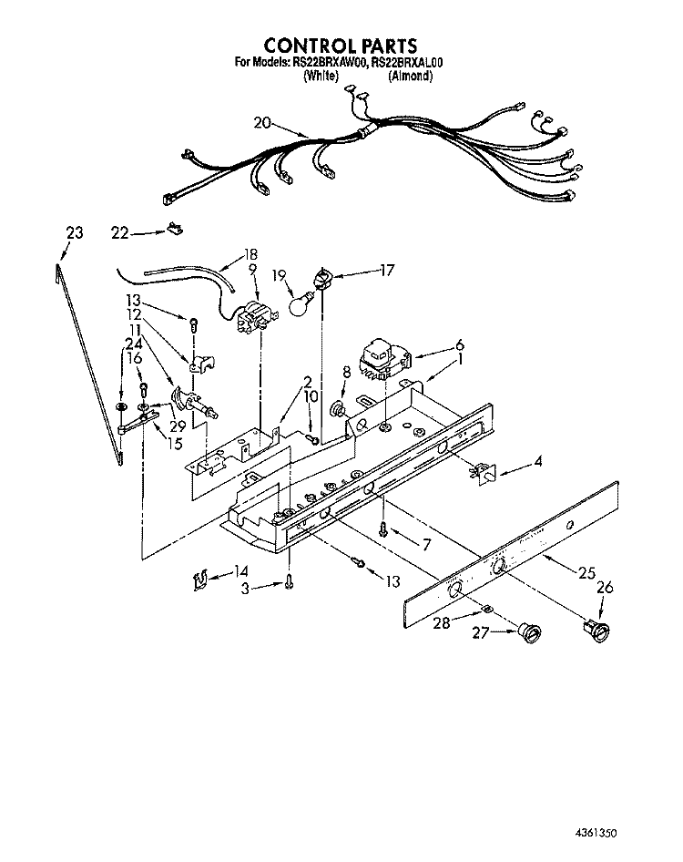 CONTROL Diagram and Parts List for RS22BRXAW00  Roper Refrigerator