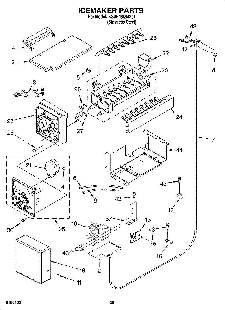 ICEMAKER PARTS Diagram and Parts List for KSSP48QMS01  KitchenAid Refrigerator