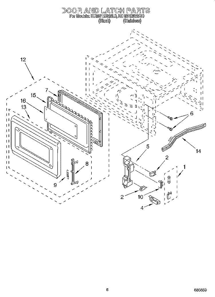 DOOR AND LATCH Diagram and Parts List for KCMS125EBL0  KitchenAid Microwave