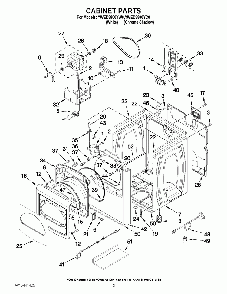 CABINET PARTS Diagram and Parts List for YWED8800YW0  Whirlpool Dryer