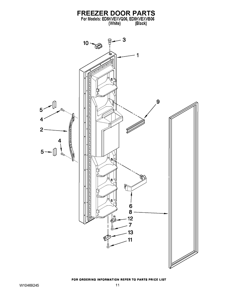 FREEZER DOOR PARTS Diagram and Parts List for ED5KVEXVB06  Whirlpool Refrigerator