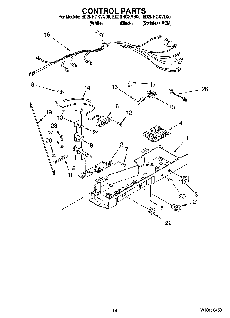 CONTROL PARTS Diagram and Parts List for ED2NHGXVQ00  Whirlpool Refrigerator