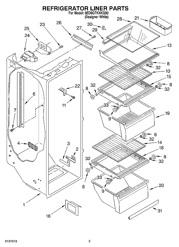 REFRIGERATOR LINER Diagram and Parts List for 6ED0GTKXKQ00  Whirlpool Refrigerator