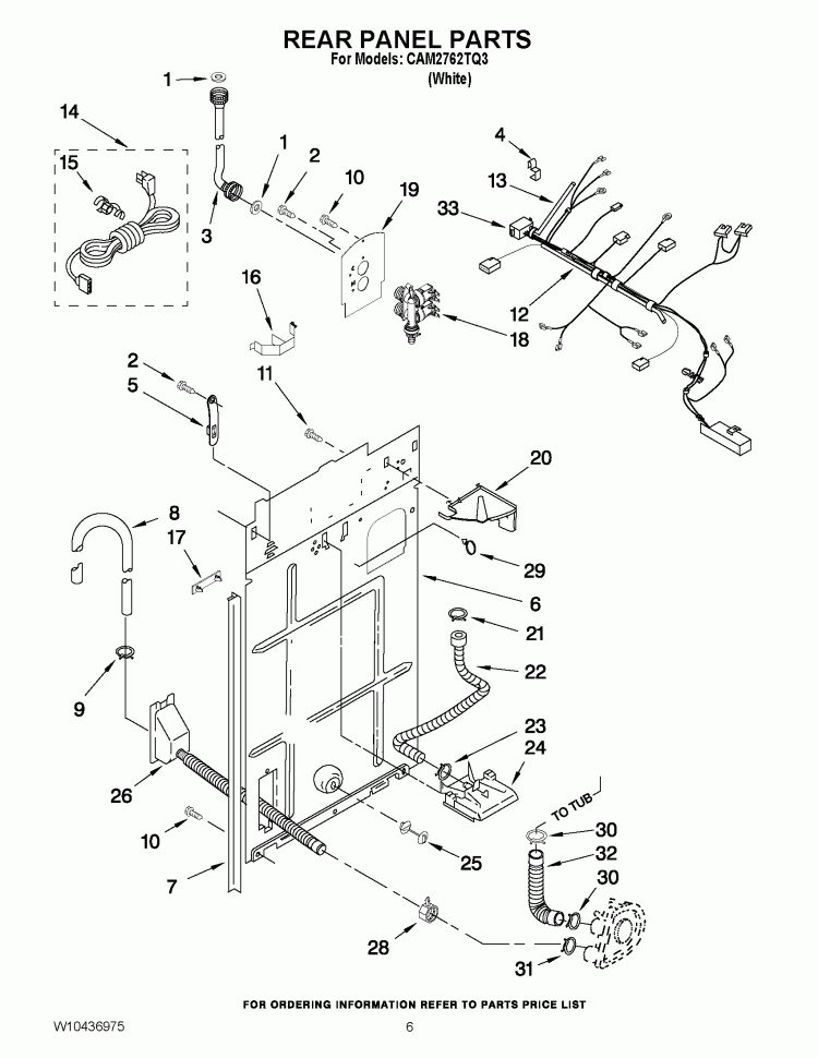 REAR PANEL PARTS Diagram and Parts List for CAM2762TQ3  Whirlpool Washer
