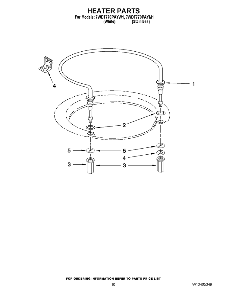 HEATER PARTS Diagram and Parts List for 7WDT770PAYM1  Whirlpool Dishwasher
