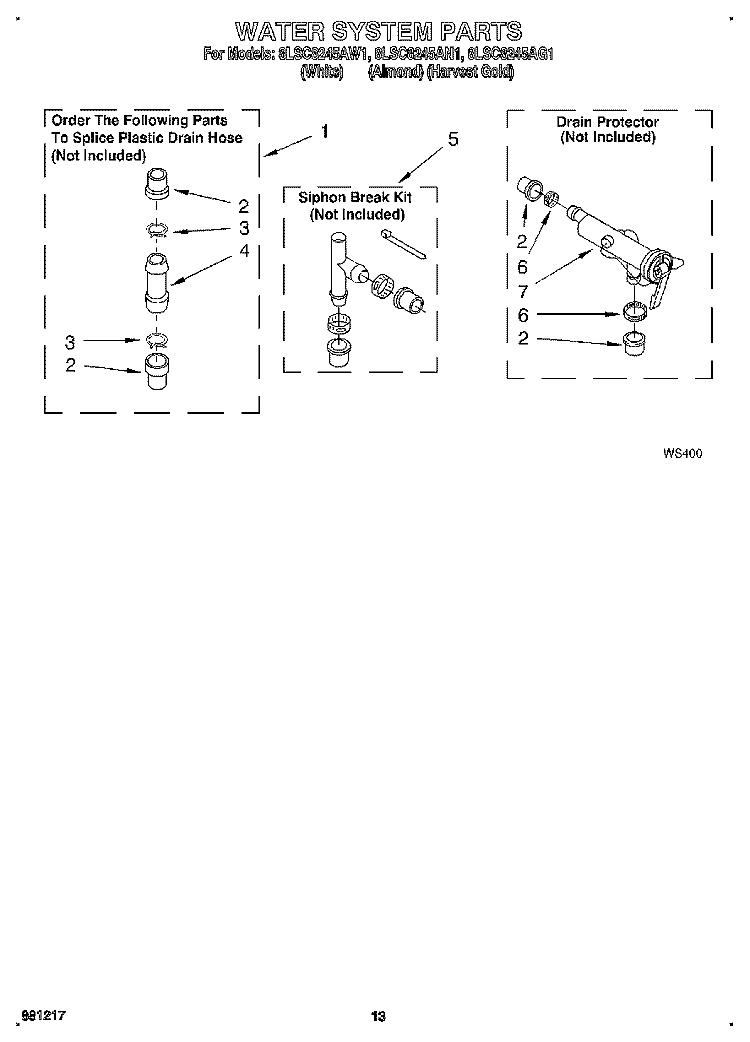 WATER SYSTEM Diagram and Parts List for 8LSC8245AW1  Whirlpool Washer