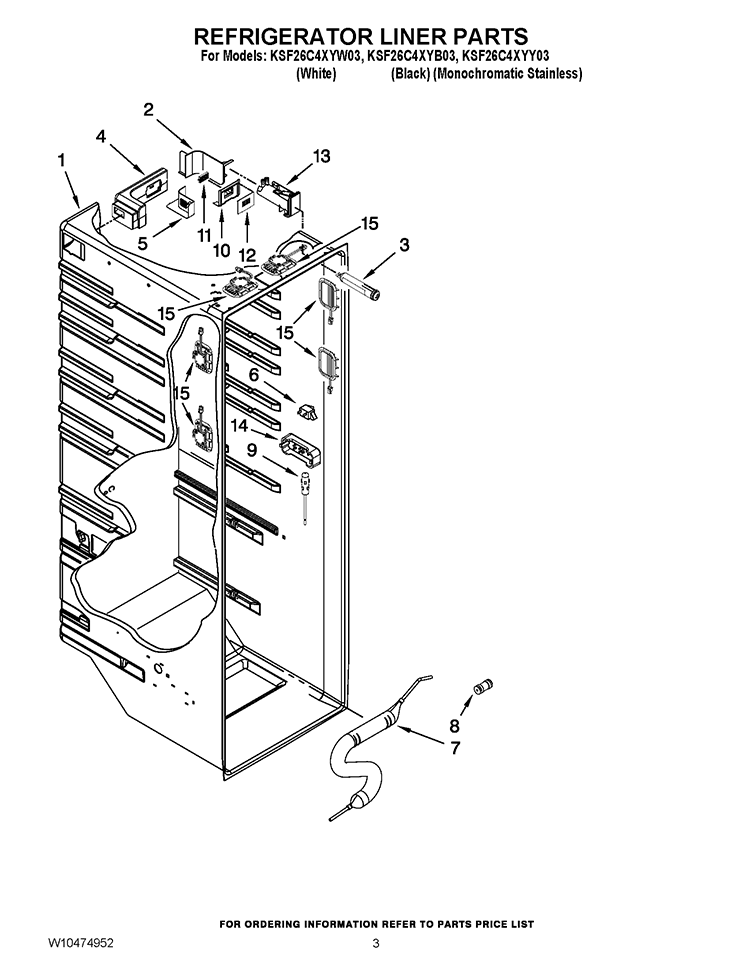 REFRIGERATOR LINER PARTS Diagram and Parts List for KSF26C4XYY03  KitchenAid Refrigerator