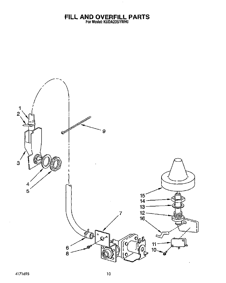 FILL AND OVERFILL Diagram and Parts List for KUDA23SYWH0  KitchenAid Dishwasher