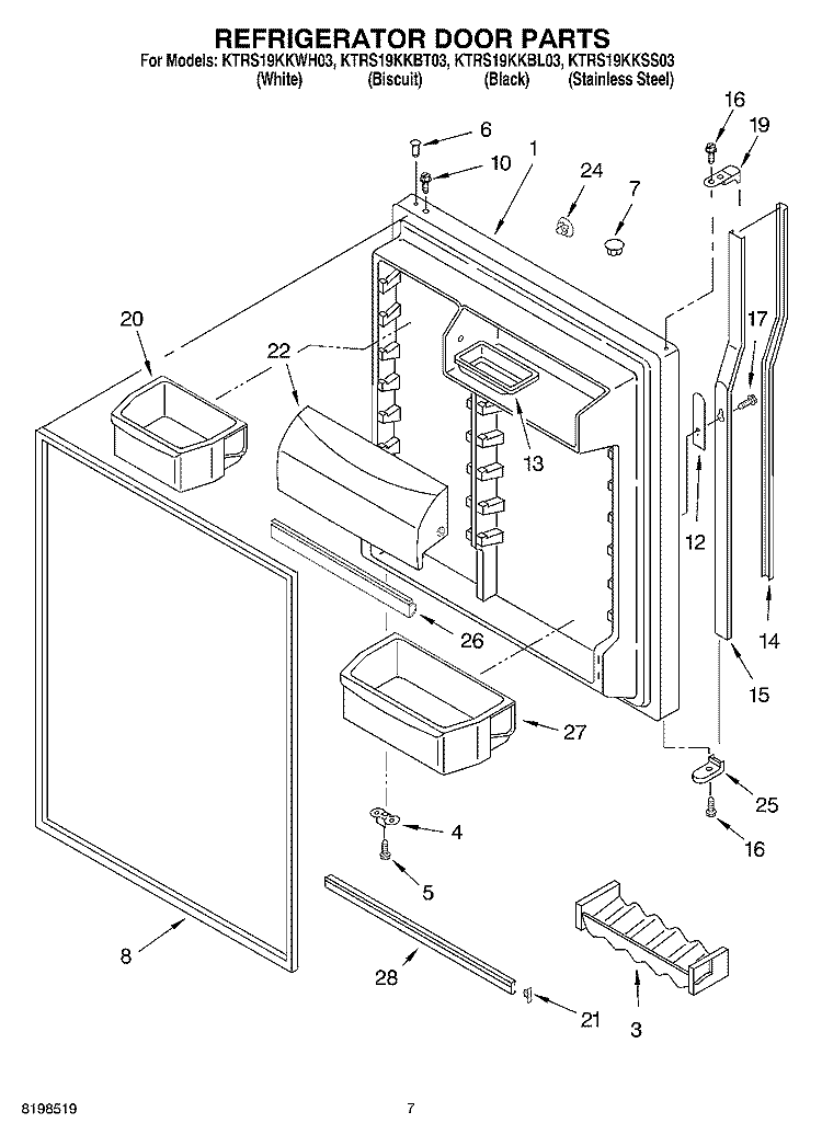 REFRIGERATOR DOOR PARTS Diagram and Parts List for KTRS19KKBT03  KitchenAid Refrigerator
