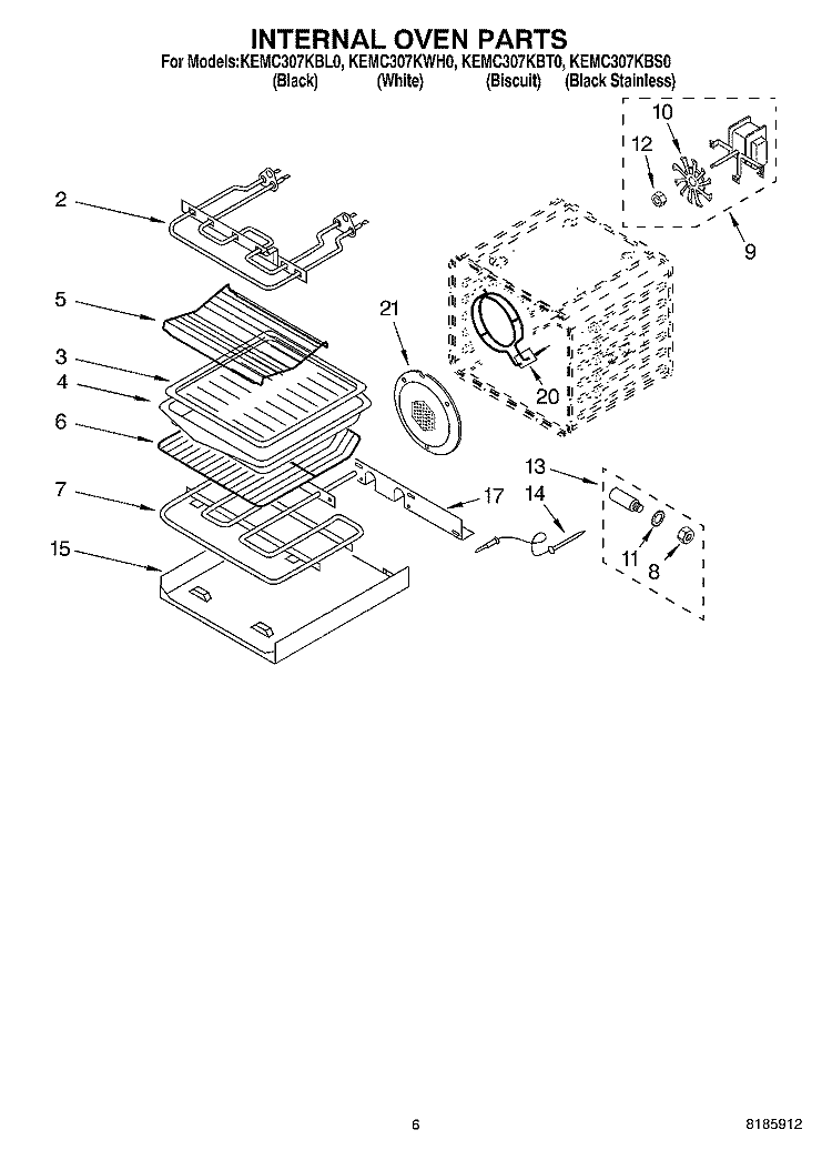 INTERNAL OVEN Diagram and Parts List for KEMC307KBS0  KitchenAid Microwave Oven Combo