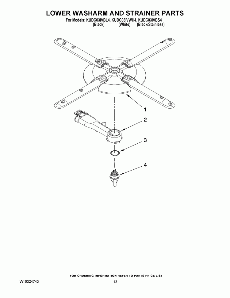 LOWER WASHARM AND STRAINER PARTS Diagram and Parts List for KUDC03IVBL4  KitchenAid Dishwasher