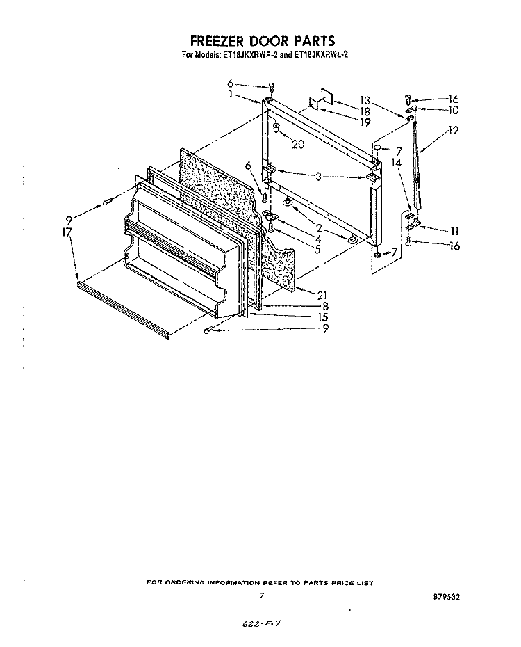 FREEZER DOOR Diagram and Parts List for ET18JKXRWR2  Whirlpool Refrigerator