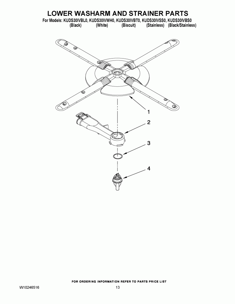 LOWER WASHARM AND STRAINER PARTS Diagram and Parts List for KUDS30IVSS0  KitchenAid Dishwasher