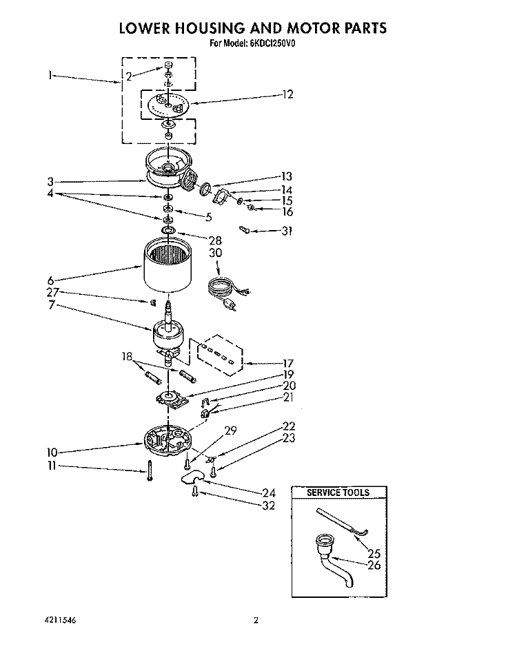SECTION Diagram and Parts List for 6KCDI250V0  KitchenAid Food Waste Disposer