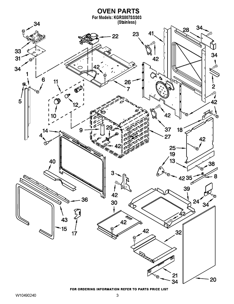 OVEN PARTS Diagram and Parts List for KGRS807SSS03  KitchenAid Range