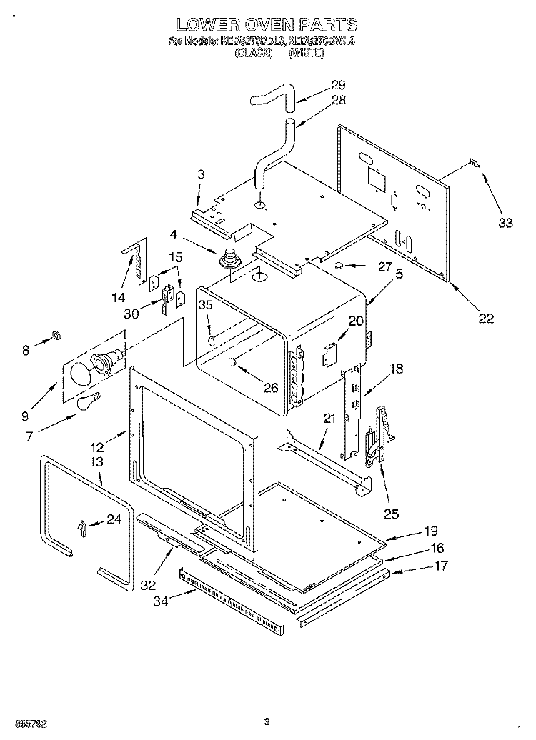 LOWER OVEN Diagram and Parts List for KEBS276BBL3  KitchenAid Wall Oven