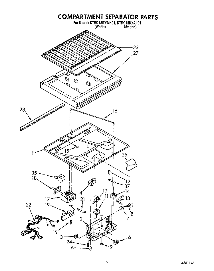 COMPARTMENT SEPARATOR Diagram and Parts List for KTRC18KXWH01  KitchenAid Refrigerator