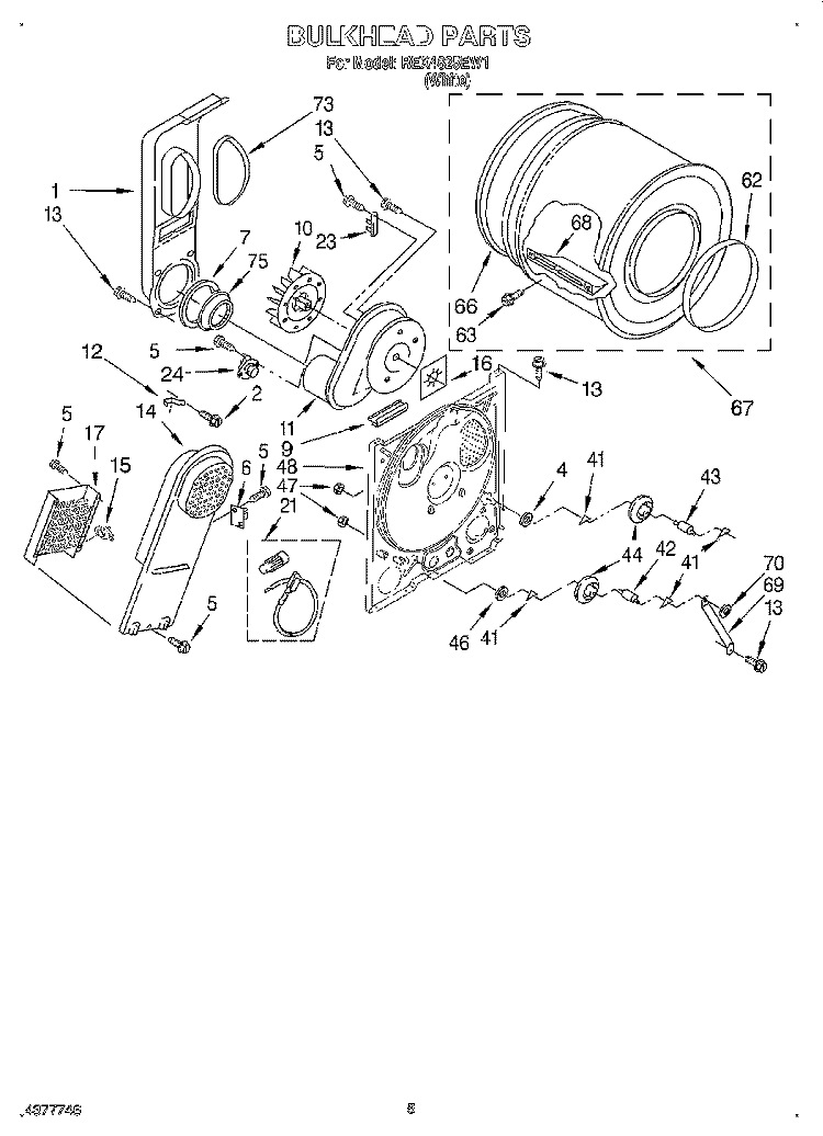 SECTION Diagram and Parts List for REX4625EW1  Roper Dryer