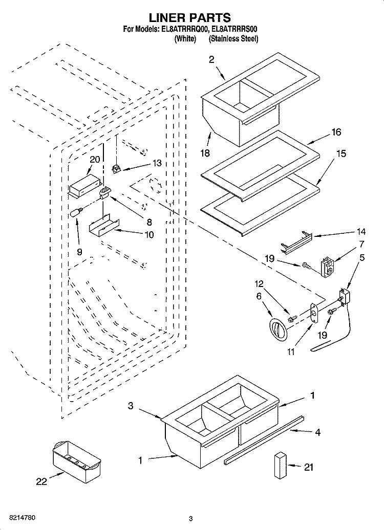 LINER PARTS Diagram and Parts List for EL8ATRRRQ00  Whirlpool Refrigerator