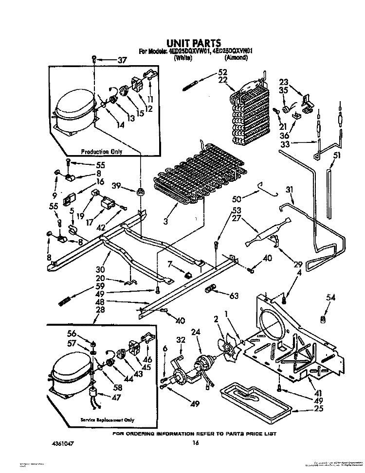 UNIT Diagram and Parts List for 4ED25DQXVW01  Whirlpool Refrigerator