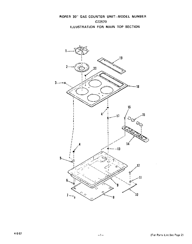 MAIN TOP Diagram and Parts List for C2257^0  Whirlpool Cooktop