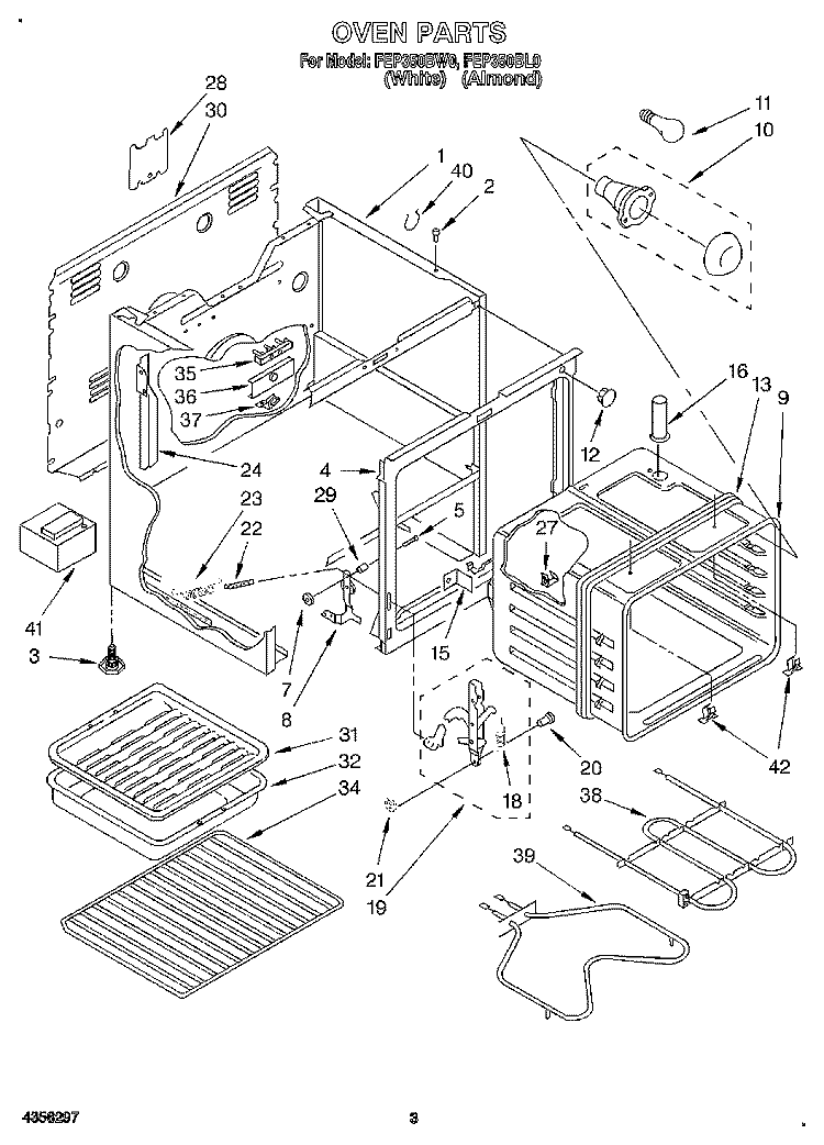 OVEN Diagram and Parts List for FEP350BW0  Roper Range