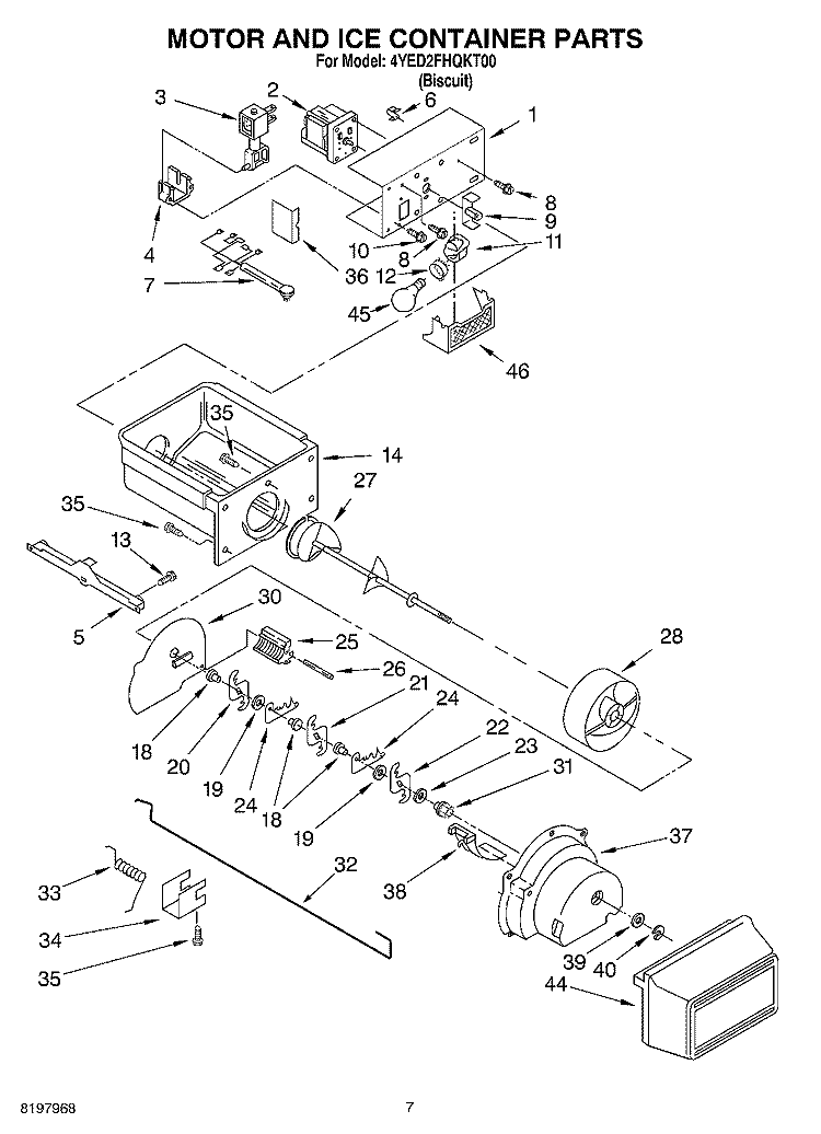 MOTOR AND ICE CONTAINER Diagram and Parts List for 4YGD27DCHW01  Whirlpool Refrigerator
