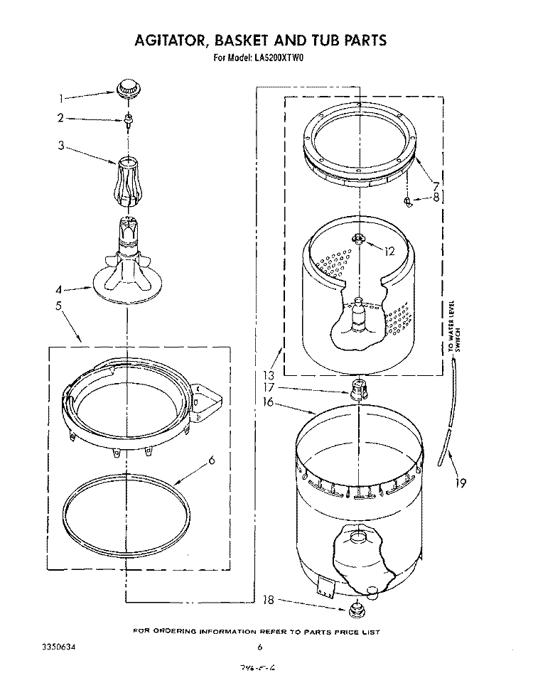 AGITATOR, BASKET AND TUB Diagram and Parts List for LA5200XTM0  Whirlpool Washer