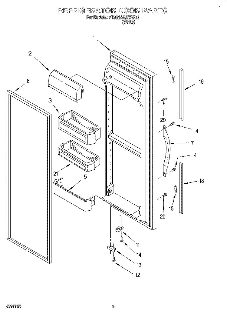 REFRIGERATOR DOOR Diagram and Parts List for 7TS22AQXGW00  Whirlpool Refrigerator