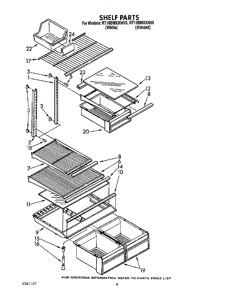 SHELF Diagram and Parts List for RT18BMXXW00  Roper Refrigerator
