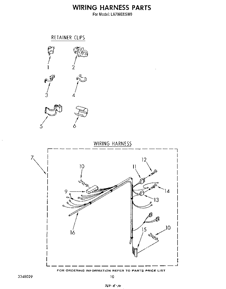 WIRING HARNESS Diagram and Parts List for LA7000XSW0  Whirlpool Washer