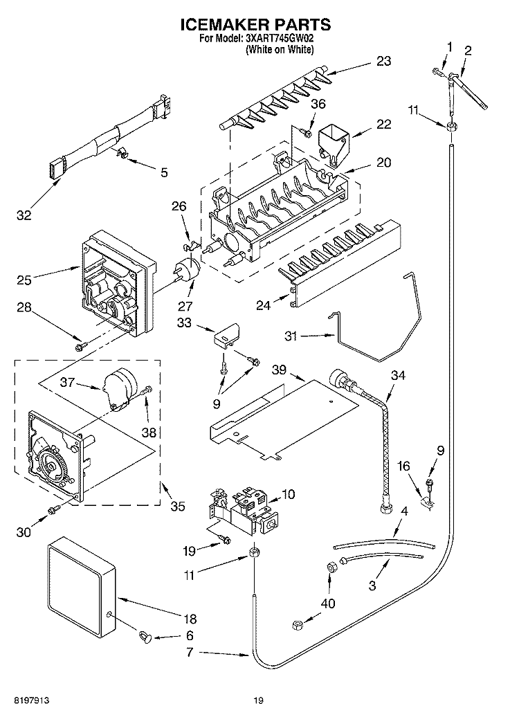 ICEMAKER Diagram and Parts List for 3XART745GW02  Whirlpool Refrigerator