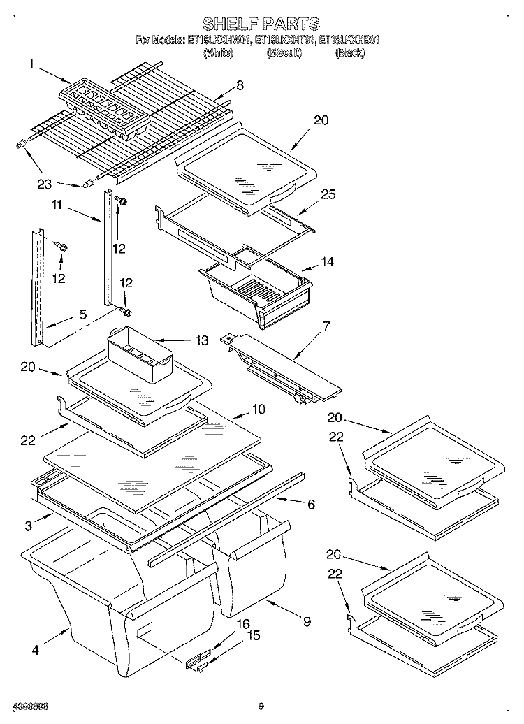 SHELF, OPTIONAL Diagram and Parts List for ET18LKXHB01  Whirlpool Refrigerator