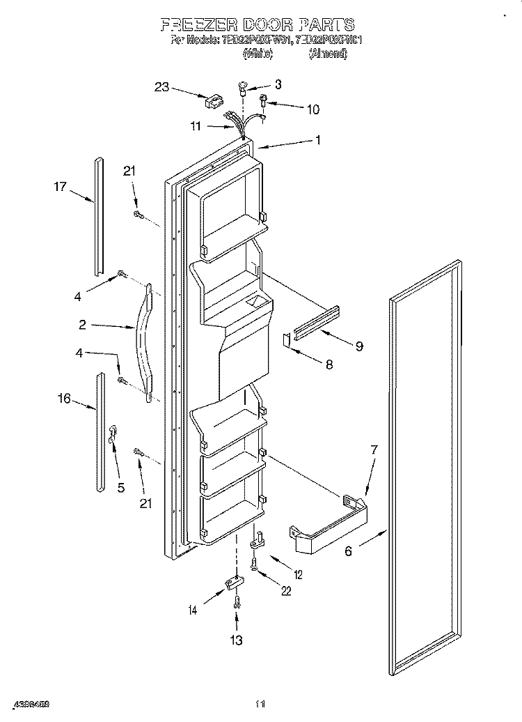 FREEZER DOOR Diagram and Parts List for 7ED22PQXFW01  Whirlpool Refrigerator