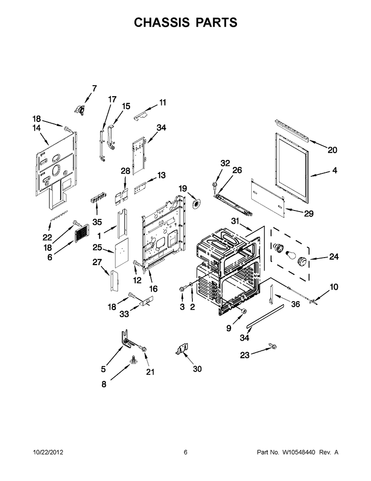 CHASSIS PARTS Diagram and Parts List for GGE388LXQ03  Whirlpool Range