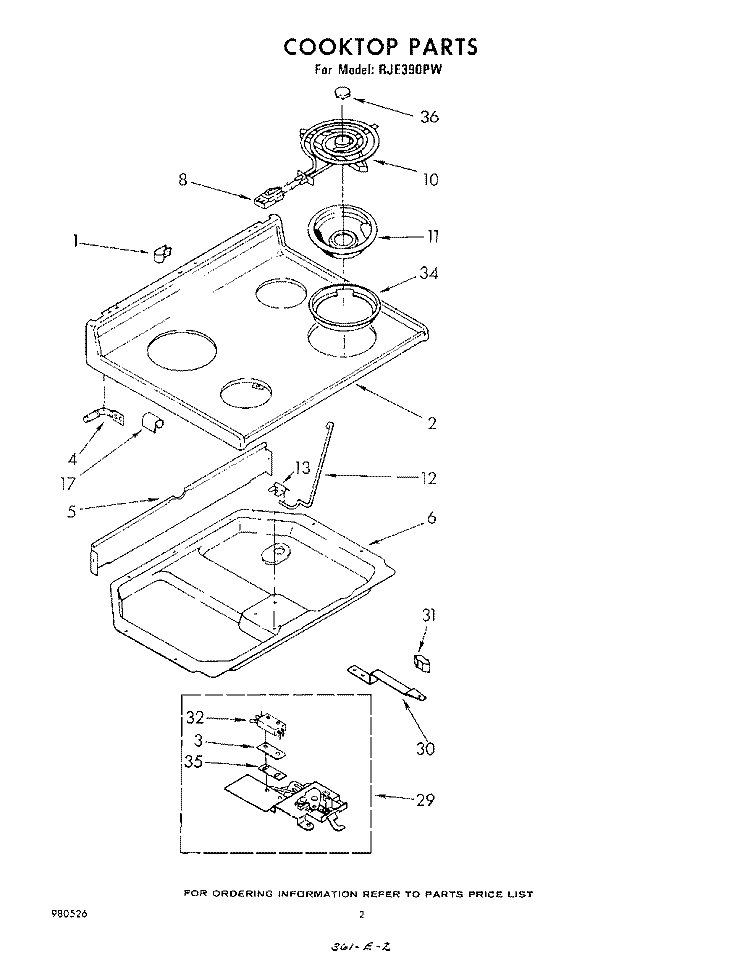 COOK TOP Diagram and Parts List for RJE390PW  Whirlpool Range