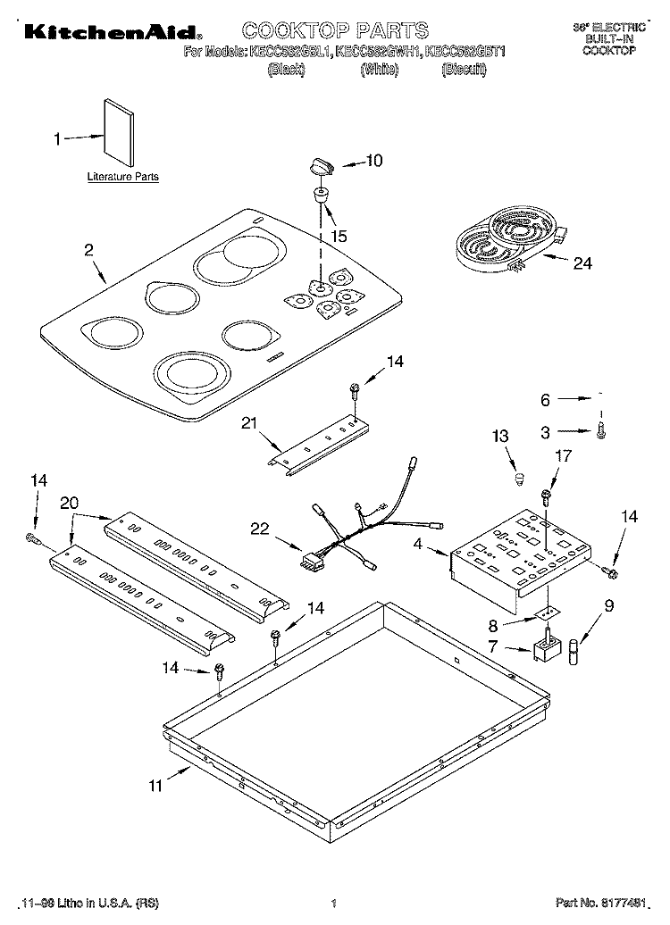 SECTION Diagram and Parts List for KECC562GBT1  KitchenAid Cooktop