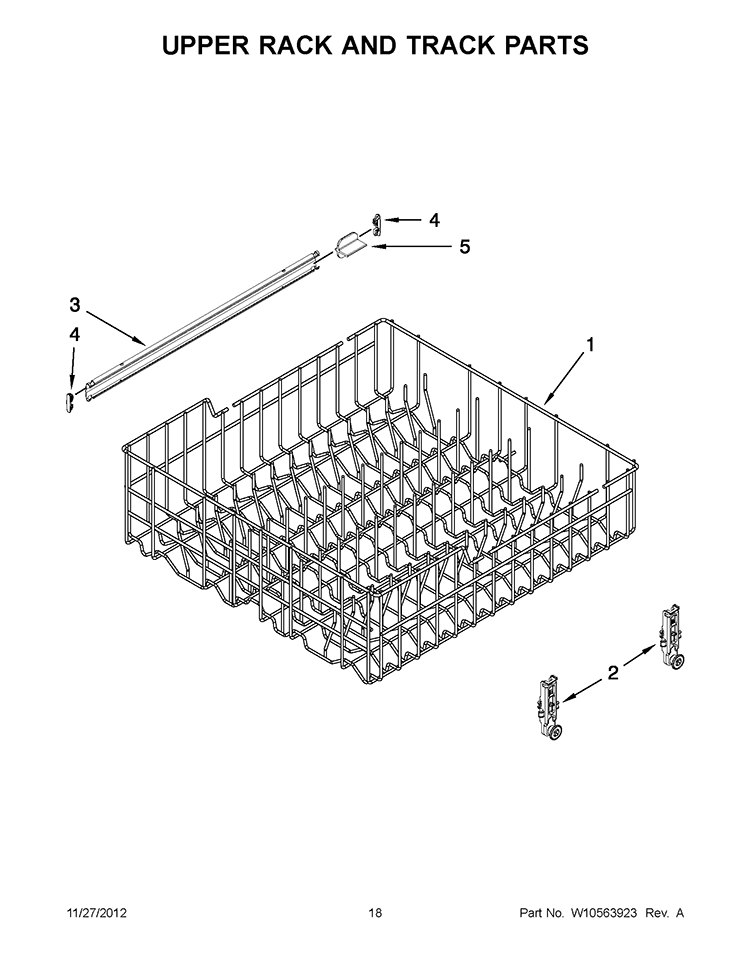 UPPER RACK AND TRACK PARTS Diagram and Parts List for WDP350PAAW1  Whirlpool Dishwasher