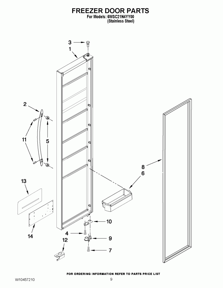 FREEZER DOOR PARTS Diagram and Parts List for 6WSC21N4YY00  Whirlpool Refrigerator